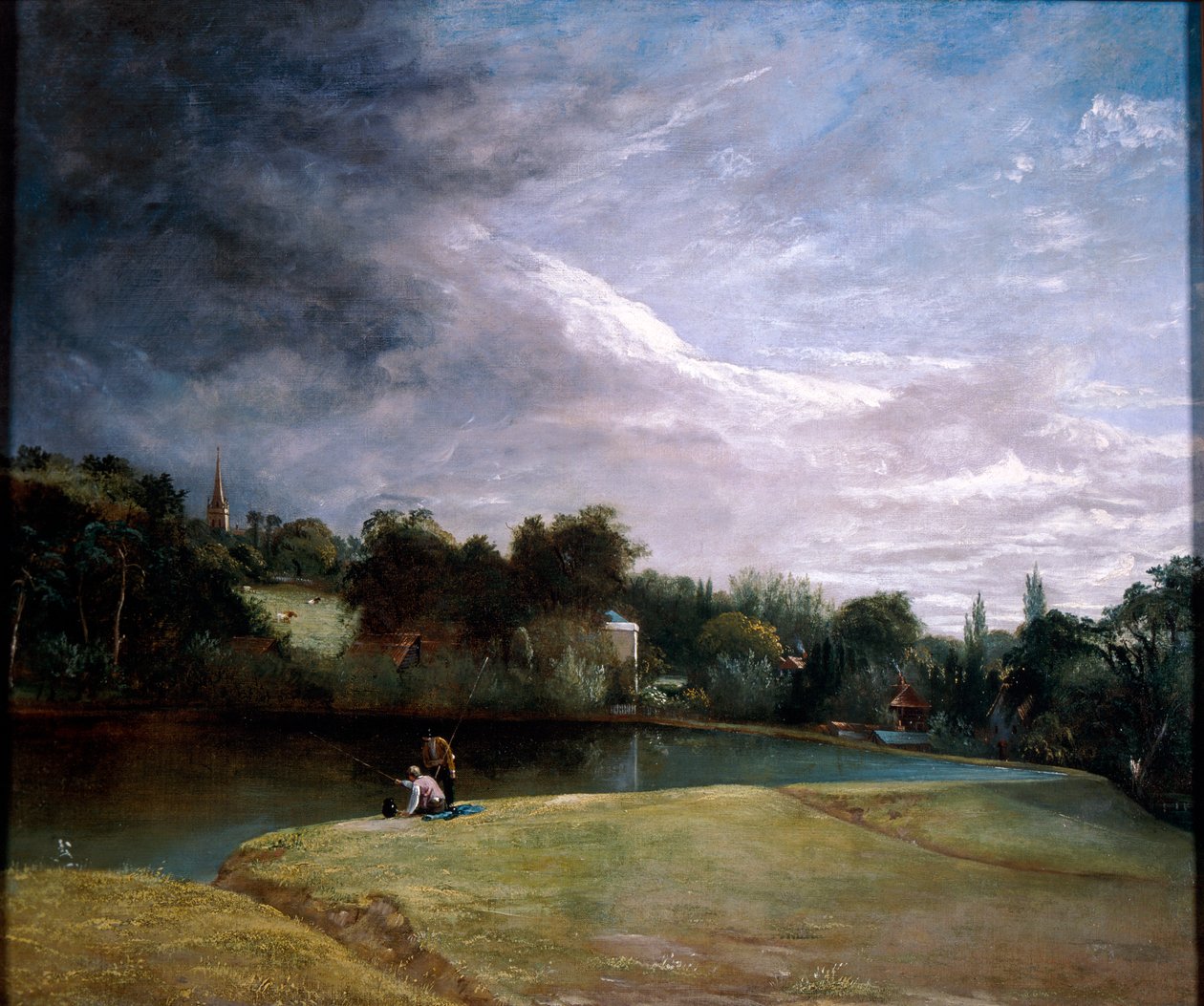 Hampstead yakınlarındaki bir rezervuarda balık tutan çocuklar. by Thomas Christopher Hofland