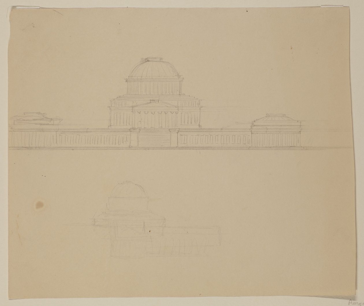 Elevation of the Ohio State House, c.1838 (graphite pencil on beige wove paper) by Thomas Cole