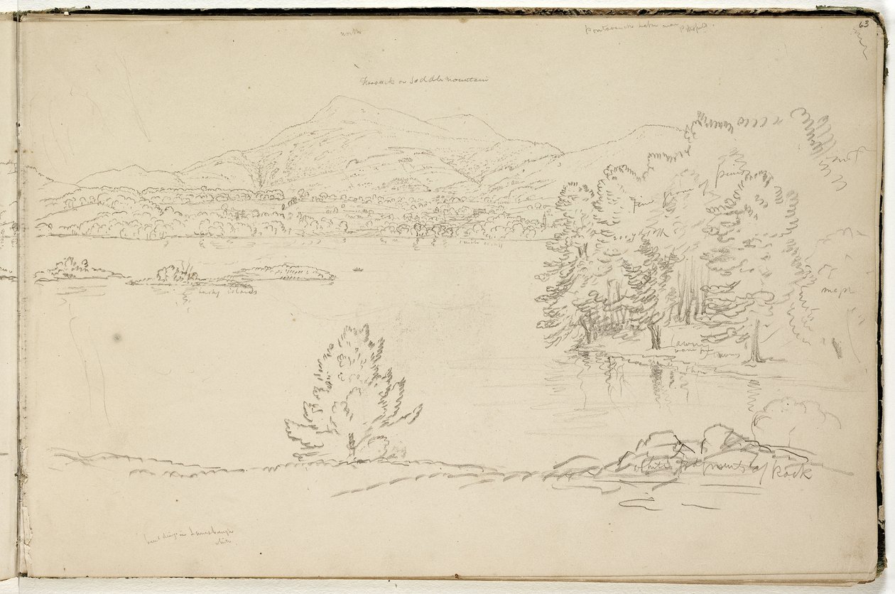 Pittsfield yakınlarındaki Hoosick veya Saddle Dağı ve Gölü, c.1832 (kırık beyaz dokuma kağıt üzerine grafit kalem) (ayrıca bkz. 3525969) by Thomas Cole