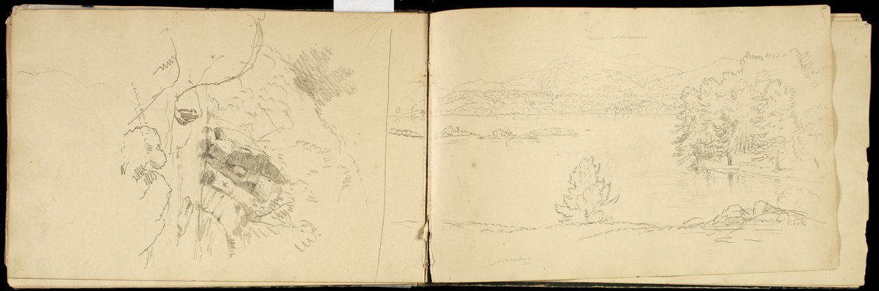 Pittsfield yakınlarındaki Hoosick veya Saddle Dağı ve Göl, c.1832 (kırık beyaz dokuma kağıt üzerine grafit kalem) (ayrıca bkz. 3514873) by Thomas Cole