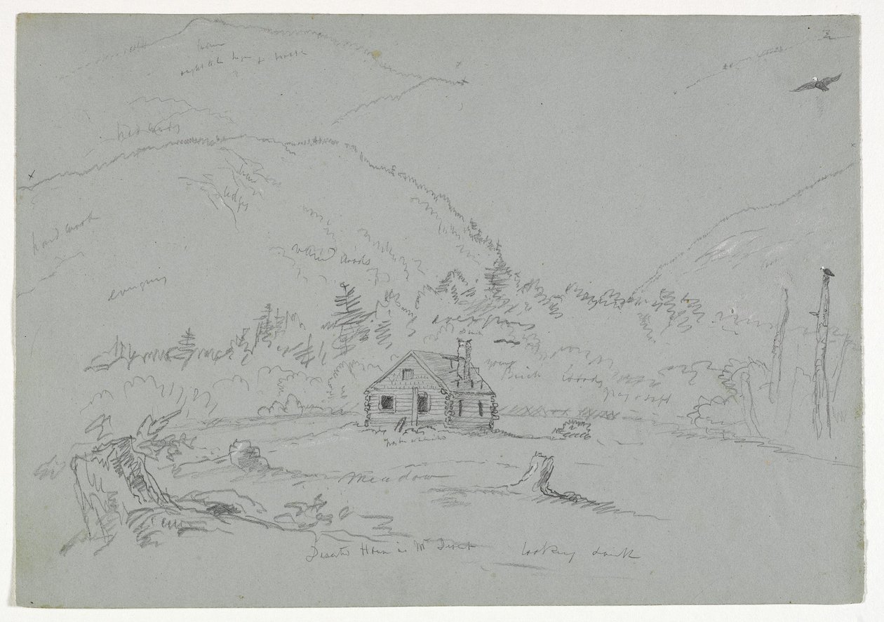 House in Mount Desert, c.1844 (graphite heightened with white crayon on paper) by Thomas Cole