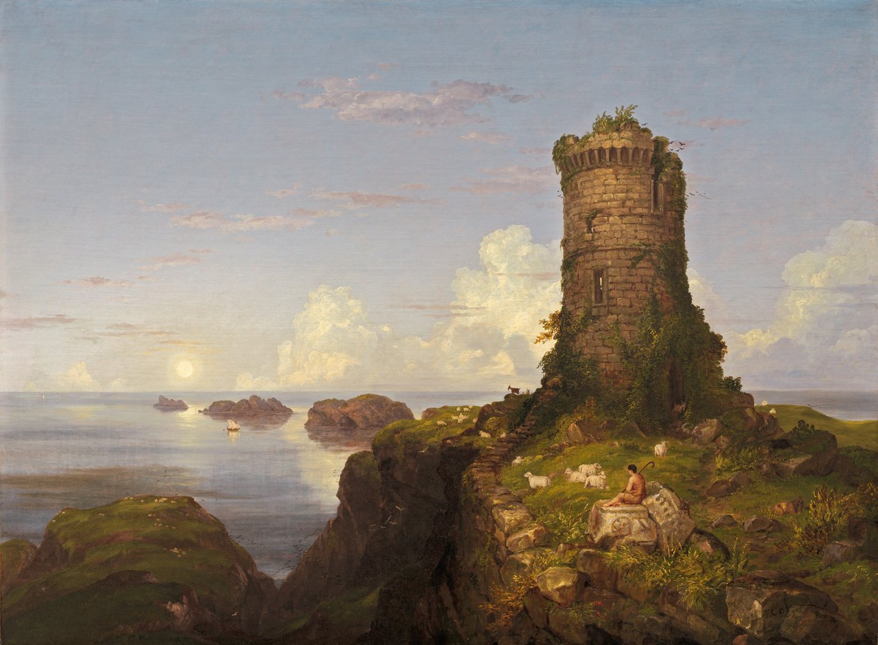 Yıkılmış Kule ile İtalyan Sahil Manzarası by Thomas Cole