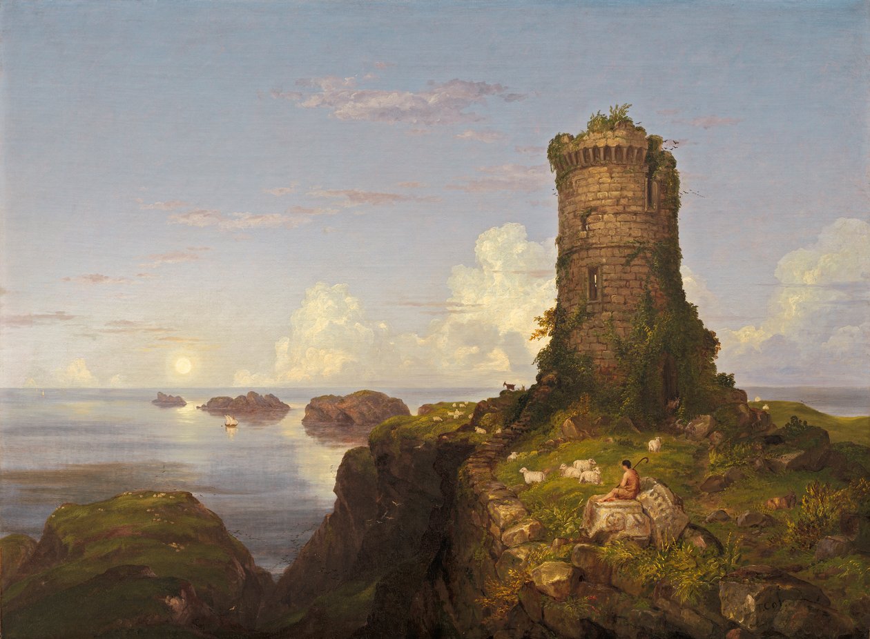 Yıkılmış Kule ile İtalyan Sahil Manzarası by Thomas Cole