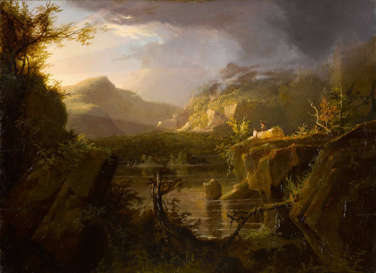Romantik Manzara, c.1826 (ahşap panel üzerine yağlı boya) by Thomas Cole