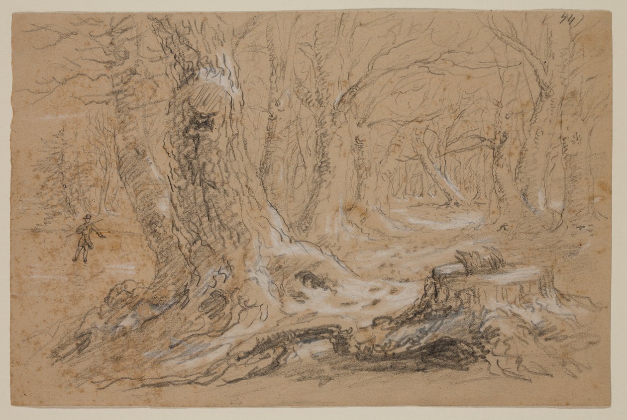 Donmuş Derede Duran Adamla Kışın Ağaçlar (kağıt üzerinde kurşun kalem ve guaj) by Thomas Cole