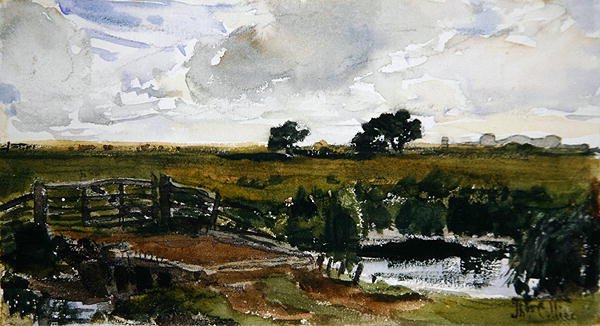Arundel yakınlarındaki çayır (kağıt üzerine sulu boya) by Thomas Collier