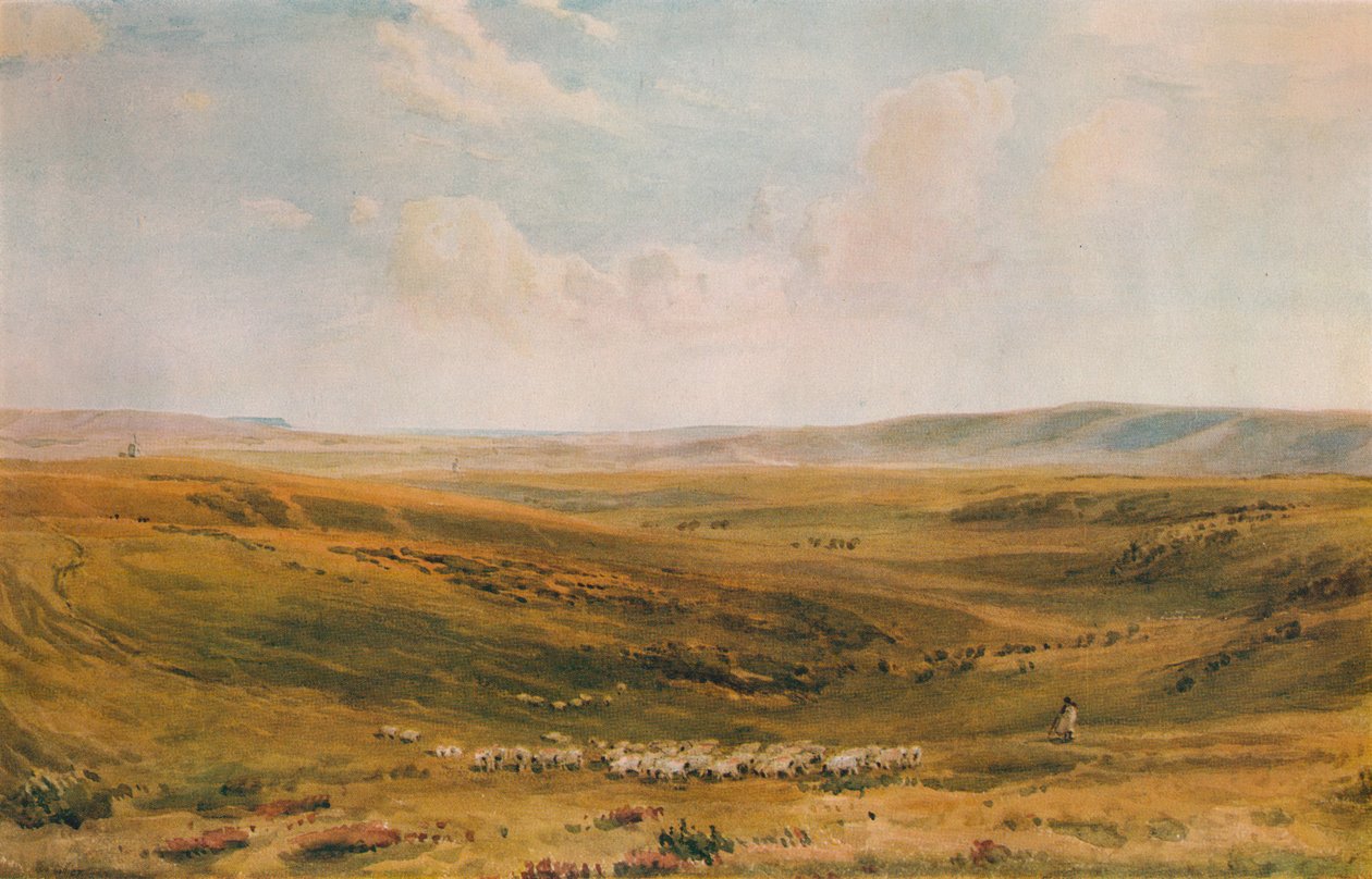 Uzaktaki Lewes Seaford Cliff yakınlarındaki Downs, c1887 by Thomas Collier
