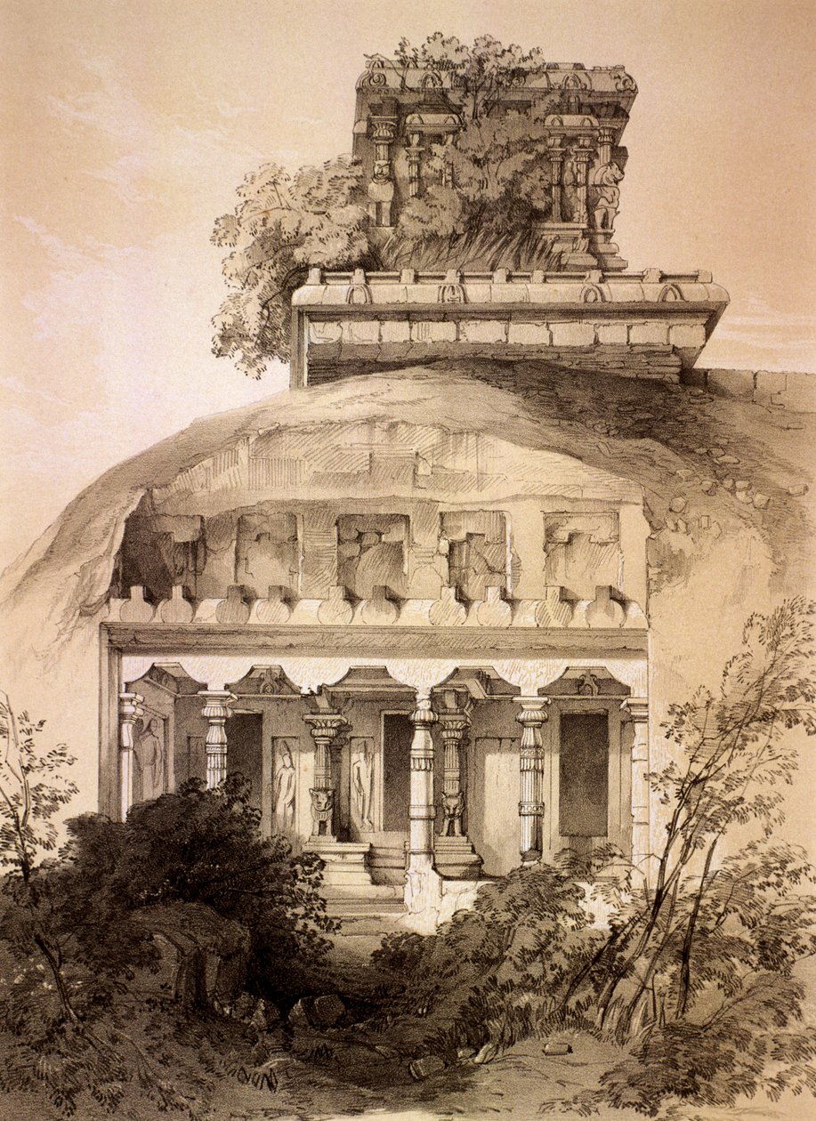 Yapısal Vimana ile Mağara, Mahavellipore by Thomas Colman Dibdin