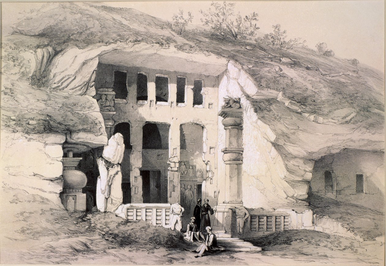 Kannari, Büyük Chaitya Mağarasının Dışı, 1845 by Thomas Colman Dibdin