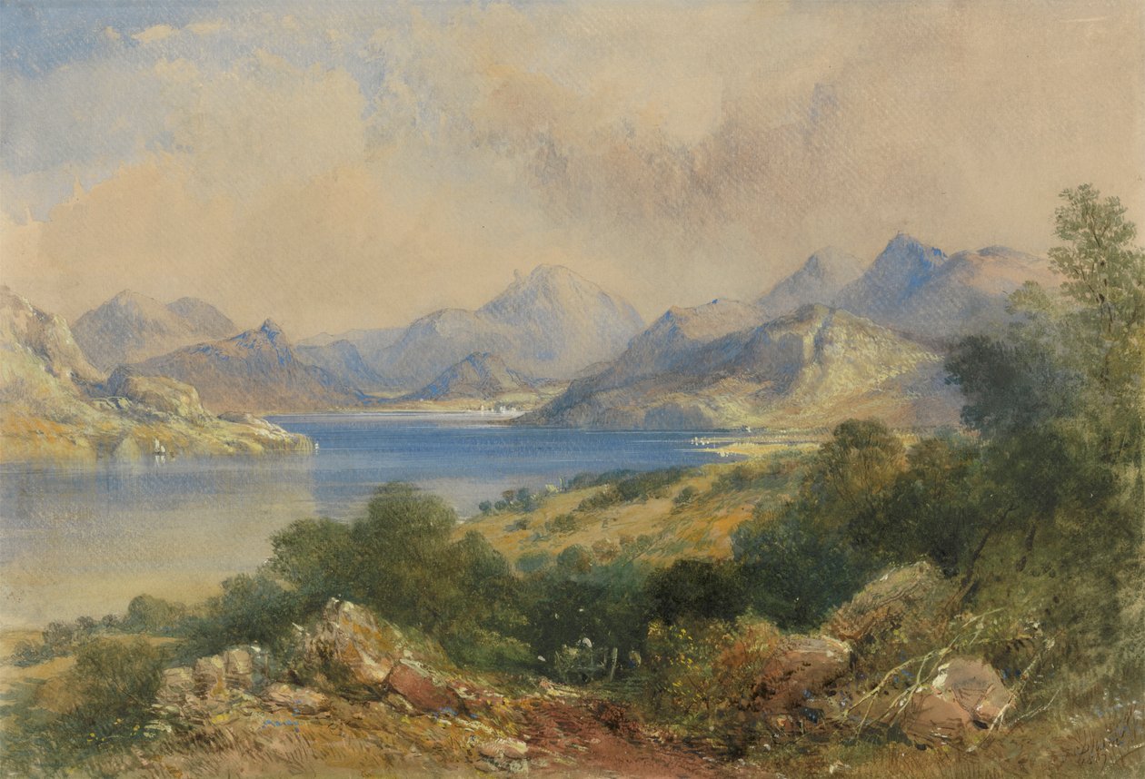 Bir göl ile dağlık Sahne by Thomas Colman Dibdin