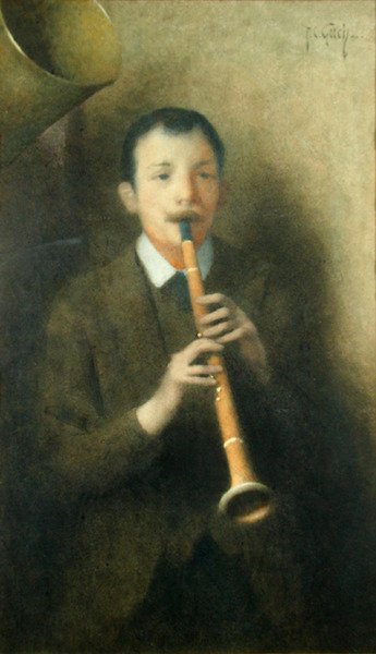 Klarnetçi, c.1892 (kağıt üzerine sulu boya) by Thomas Cooper Gotch