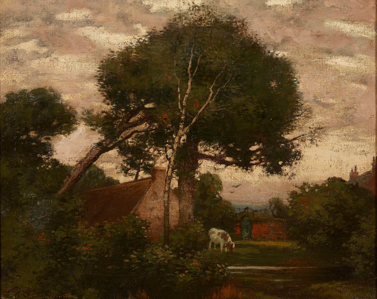 Sığır Sulamalı Köy Manzarası (tuval üzerine yağlı boya) by Thomas Corson Morton