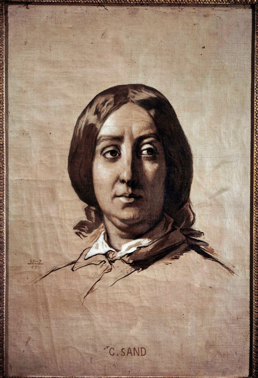 Georges Sand'in Portresi (1804-1876) (Aurore Dupin, Baronne Dudevant) Fransız yazar Çizim Thomas Couture (1815-1879) 1859 Güneş. 0.61x0.4 m Versay, kale müzesi by Thomas Couture