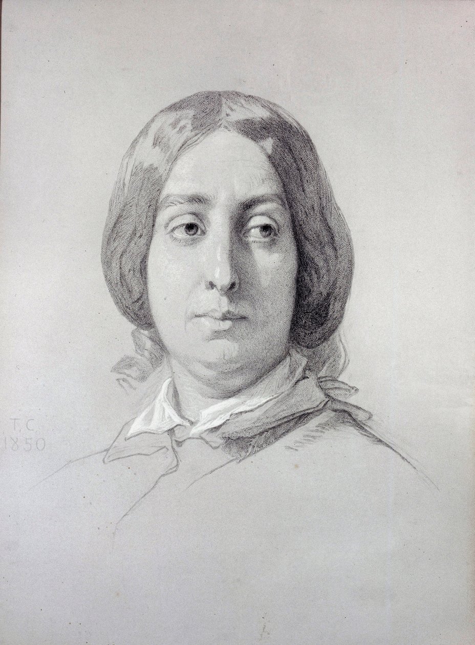 Harflerin Kadını Portresi George Sand (1804-1876) Aurore Dupin, Baronne Dudevant Çizimi, Thomas Couture (1815-1879) 1844 Paris, Romantik Yaşam Müzesi by Thomas Couture