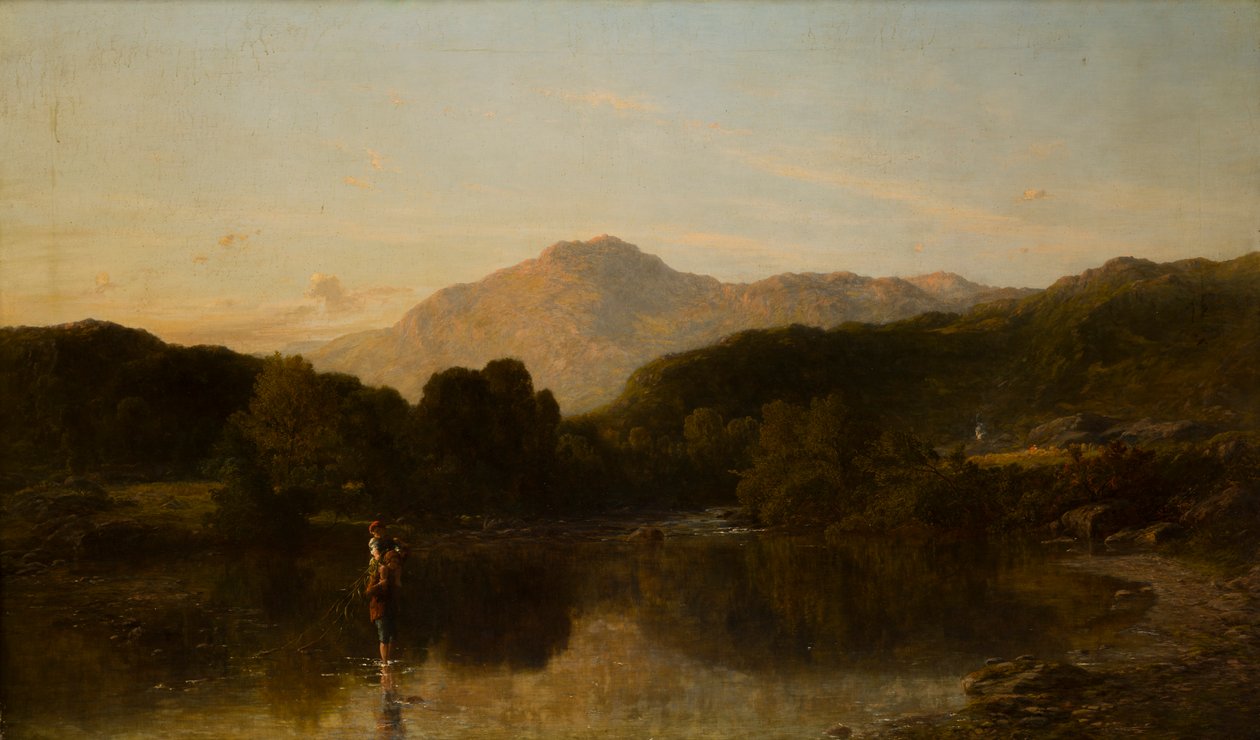Dağlık Bir Nehir Manzarası, c.1838-86 (tuval üzerine yağlı boya) by Thomas Danby