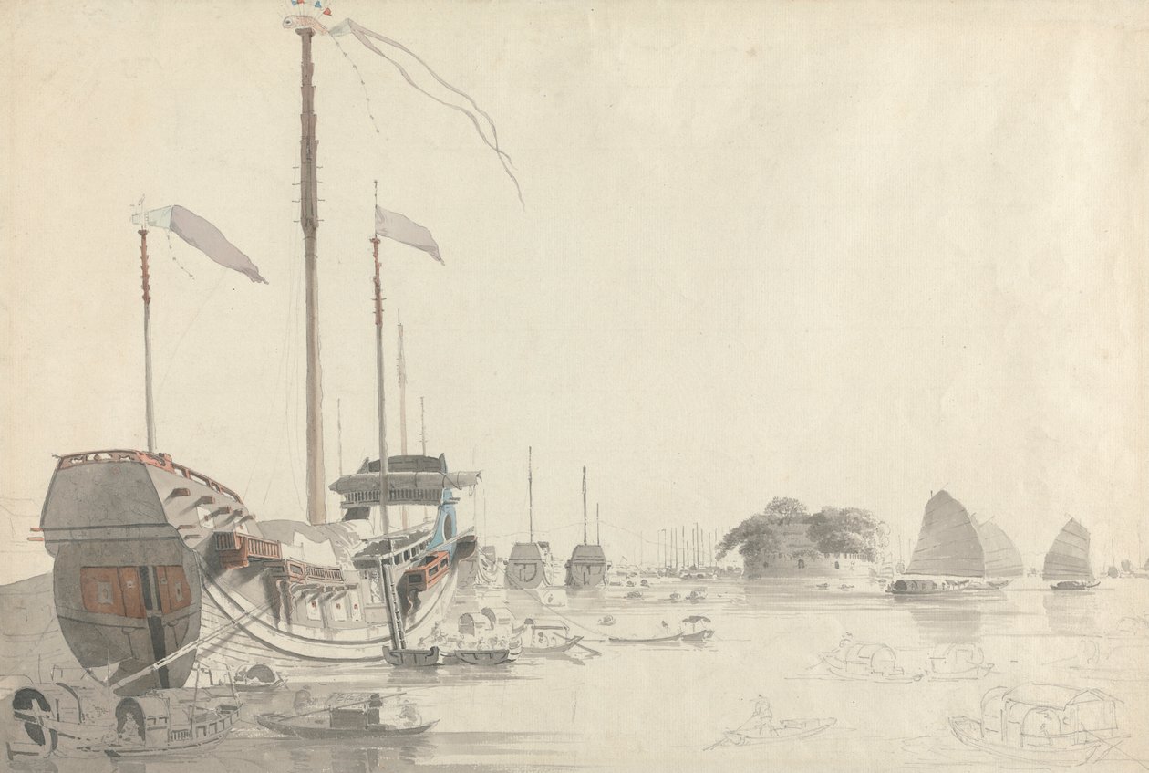 Dutch Folly Fort, Canton yakınlarındaki tekneler by Thomas Daniell