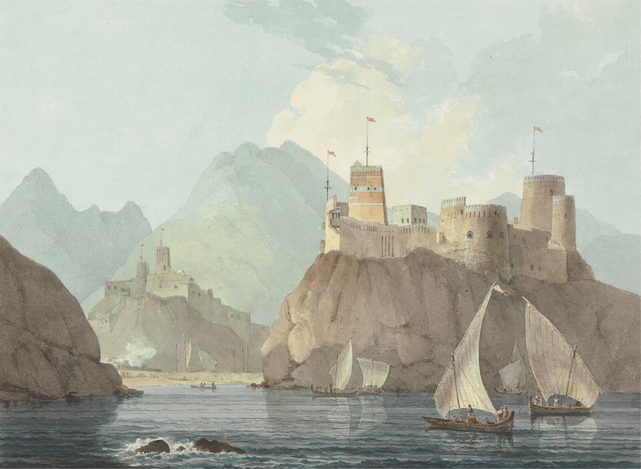 Jellali ve Merani Kalelerinin Doğu Görünümü, Muskat by Thomas Daniell