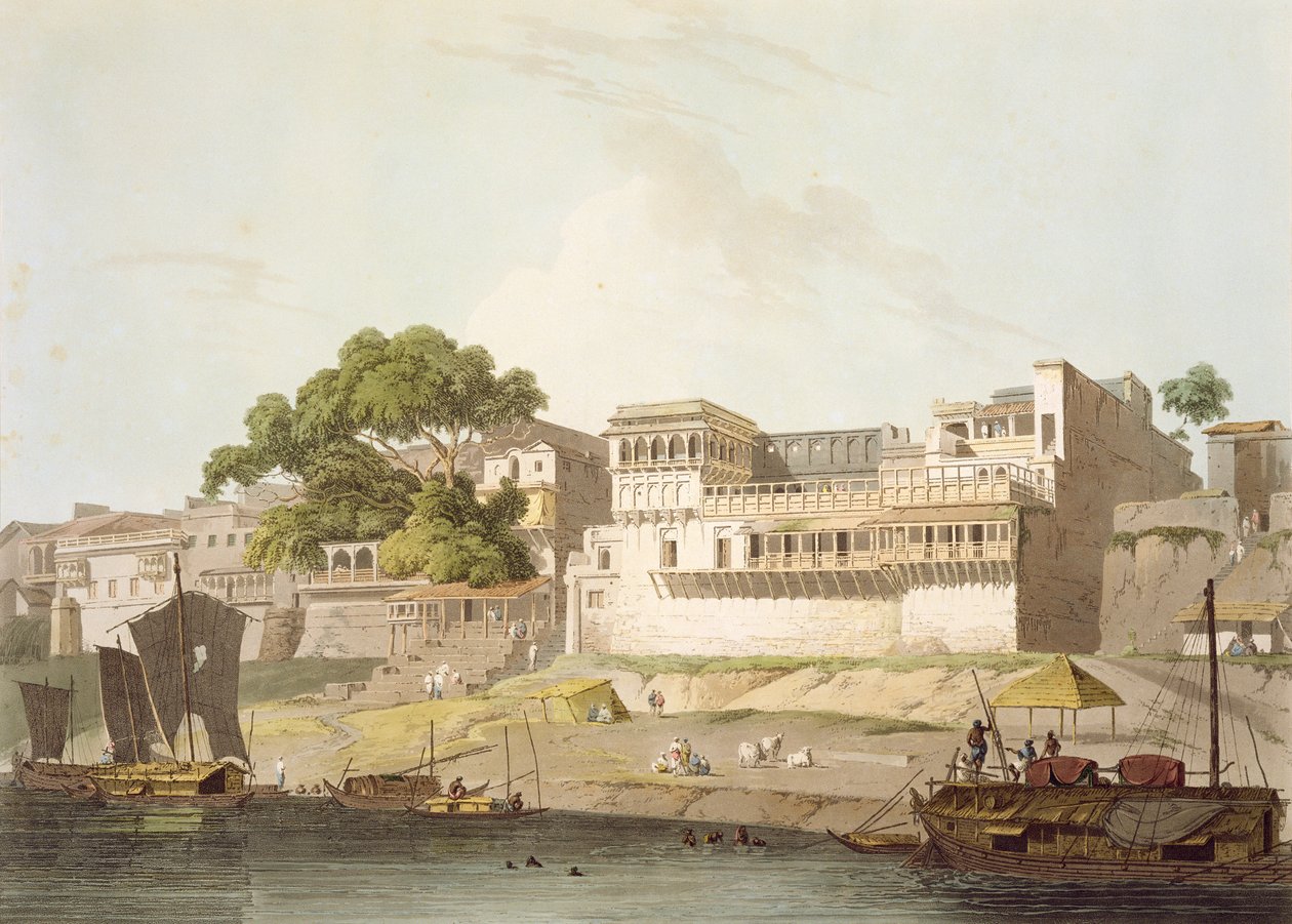 Patna şehrinin bir parçası, Ganj Nehri üzerinde, 'Doğu Manzarası: Hindustan'da Yirmi Dört Manzara', 1795 by Thomas Daniell