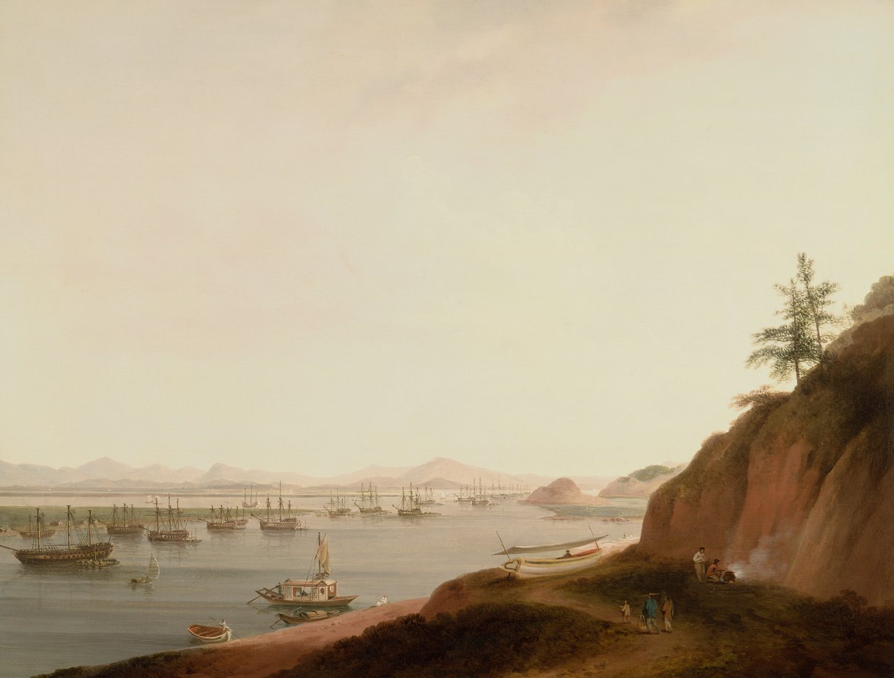 Whampoa Nehri üzerinde gemicilik (tuval üzerine yağlı boya) by Thomas Daniell