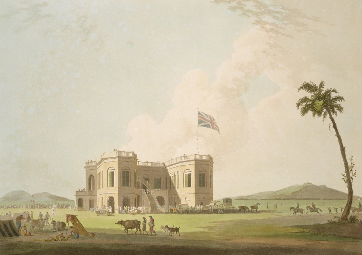 Madras yakınlarındaki Yarış Alanındaki Toplantı Salonları, Thomas ve William (1769-1837) Daniell tarafından kazınmış 