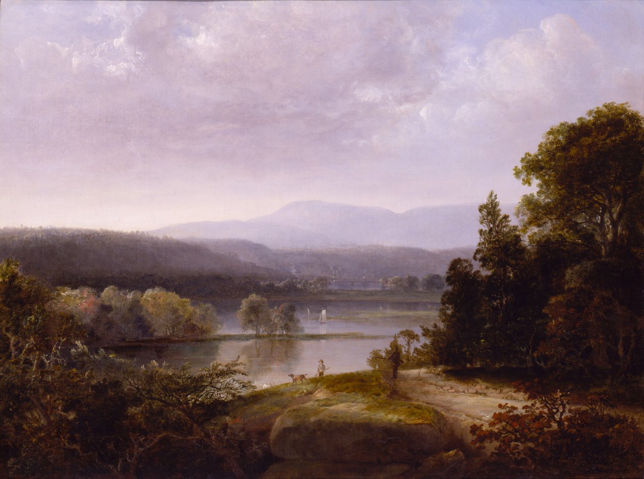 Avcılar ve Köpekler ile Nehir Manzarası, ca. 1850. by Thomas Doughty