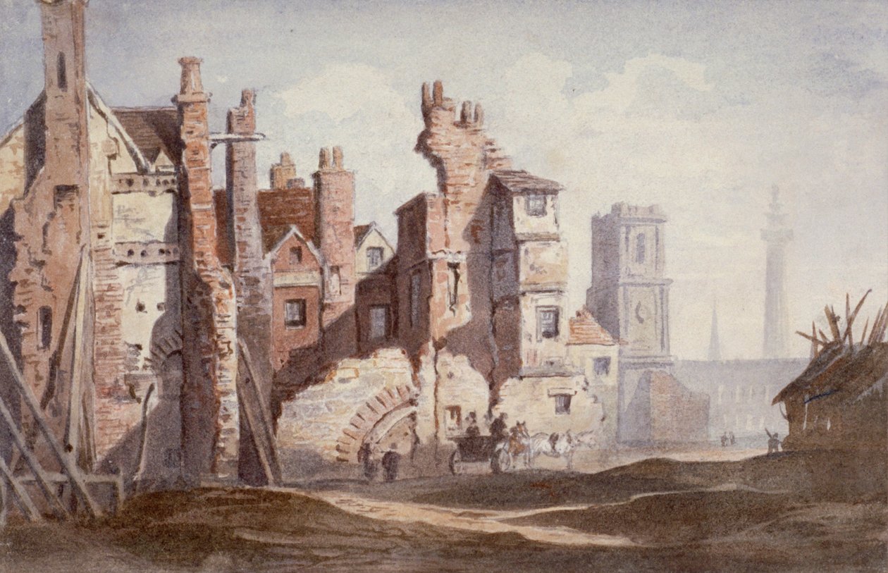 Walbrook yakınlarındaki eski evlerin yıkılması, King William Street, Londra Şehri, 1834. by Thomas Faed