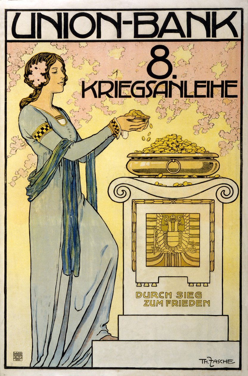 Avusturya Fon Toplama Kampanyası Birlik-Bankası, 8. Savaş Kredisi; zaferden barışa, pub. 1918 by Thomas Fasche