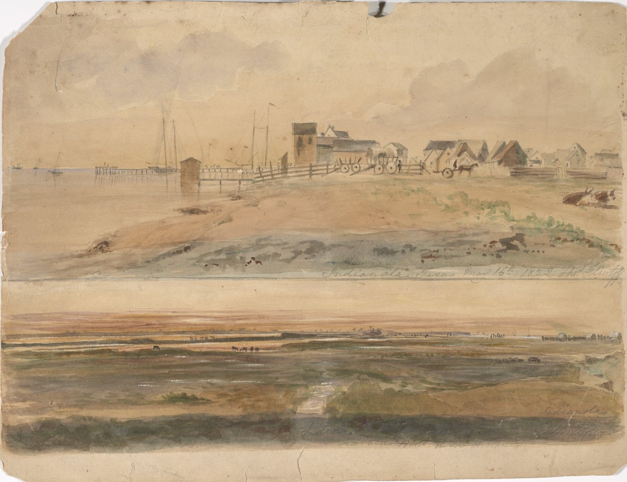 Uzakta Lavaca Noktası ile Indianola, Texas ve Indianola, 16 Mayıs 1852 (kağıt üzerine suluboya) by Thomas Flintoff