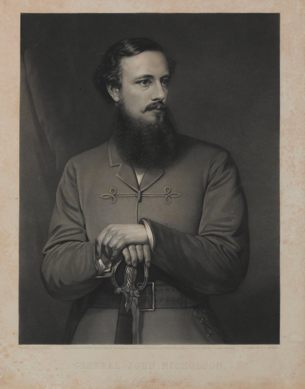 General John Nicholson, A.N. Saunders, Henry Graves und Co. tarafından yayınlandı, Londra, 1 Haziran 1867 (karma yöntem gravürü) by Thomas Francis Dicksee