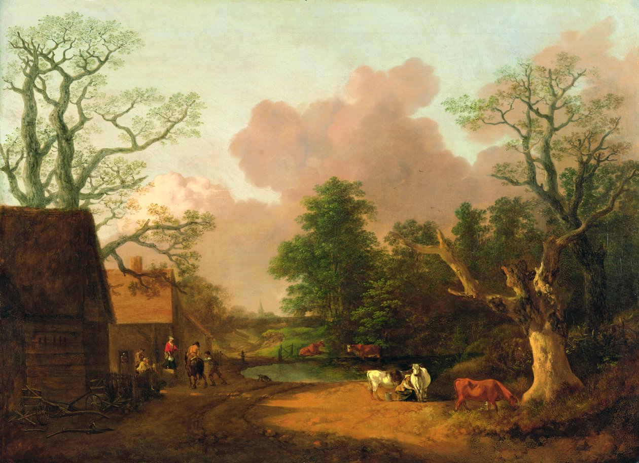 Figürler, Çiftlik Binaları ve Sütçü Kız ile Bir Manzara, c.1754-6 (tuval üzerine yağlı boya) by Thomas Gainsborough
