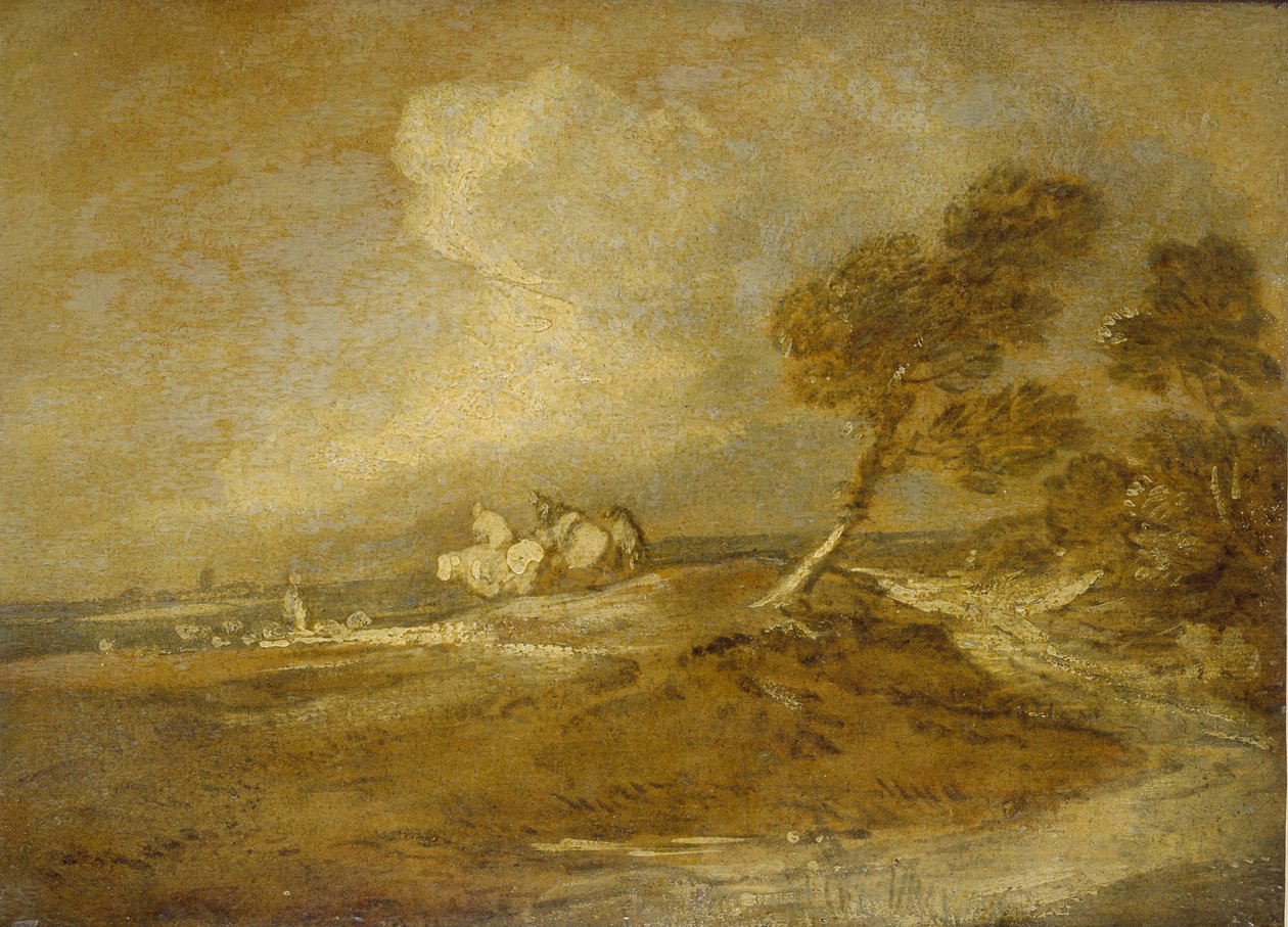 Atlılarla Bir Manzara (kağıt üzerine yağlı boya) by Thomas Gainsborough