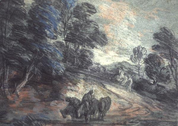 Atların İçtiği Ormanlık Bir Manzara (pastel) by Thomas Gainsborough