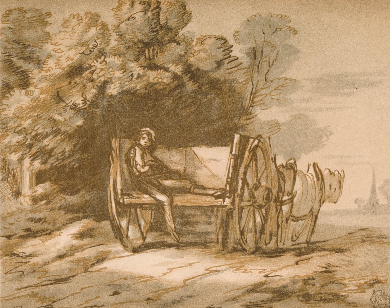 Arabası olan çocuk. - Pen & Wash ile eskiz, 18. yüzyıl, 1906 by Thomas Gainsborough
