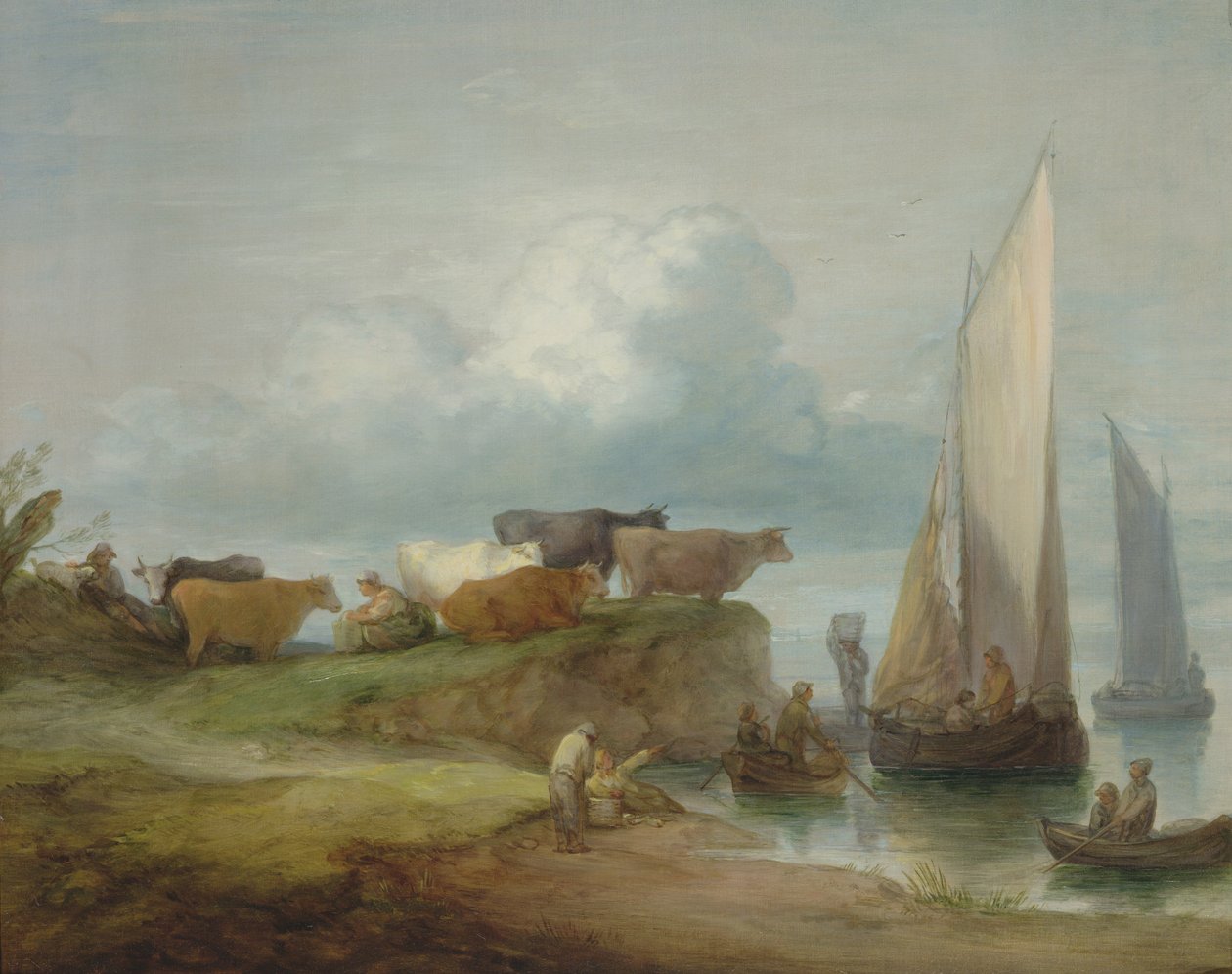 Yelkenli Teknelerle Nehir Kıyısında Sığır, 1780-84 by Thomas Gainsborough