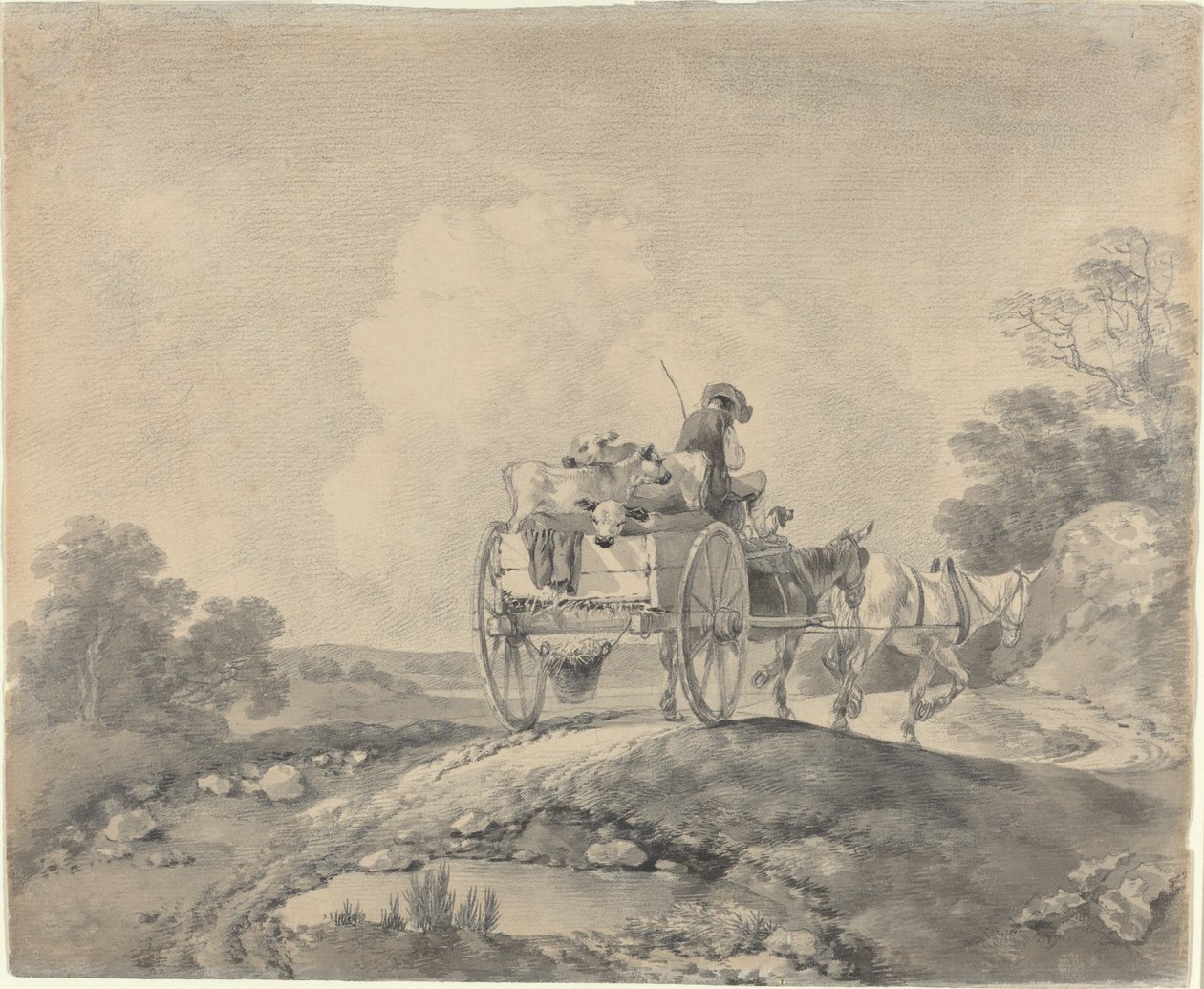 Bir Ülke Arabasında Buzağı ile Drover by Thomas Gainsborough