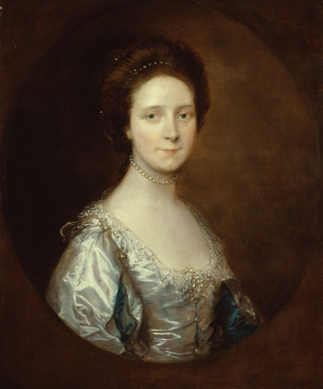 Elizabeth Parry Beyaz Elbiseli ve Kolları Mavi Kesikli (tuval üzerine yağlı boya) by Thomas Gainsborough