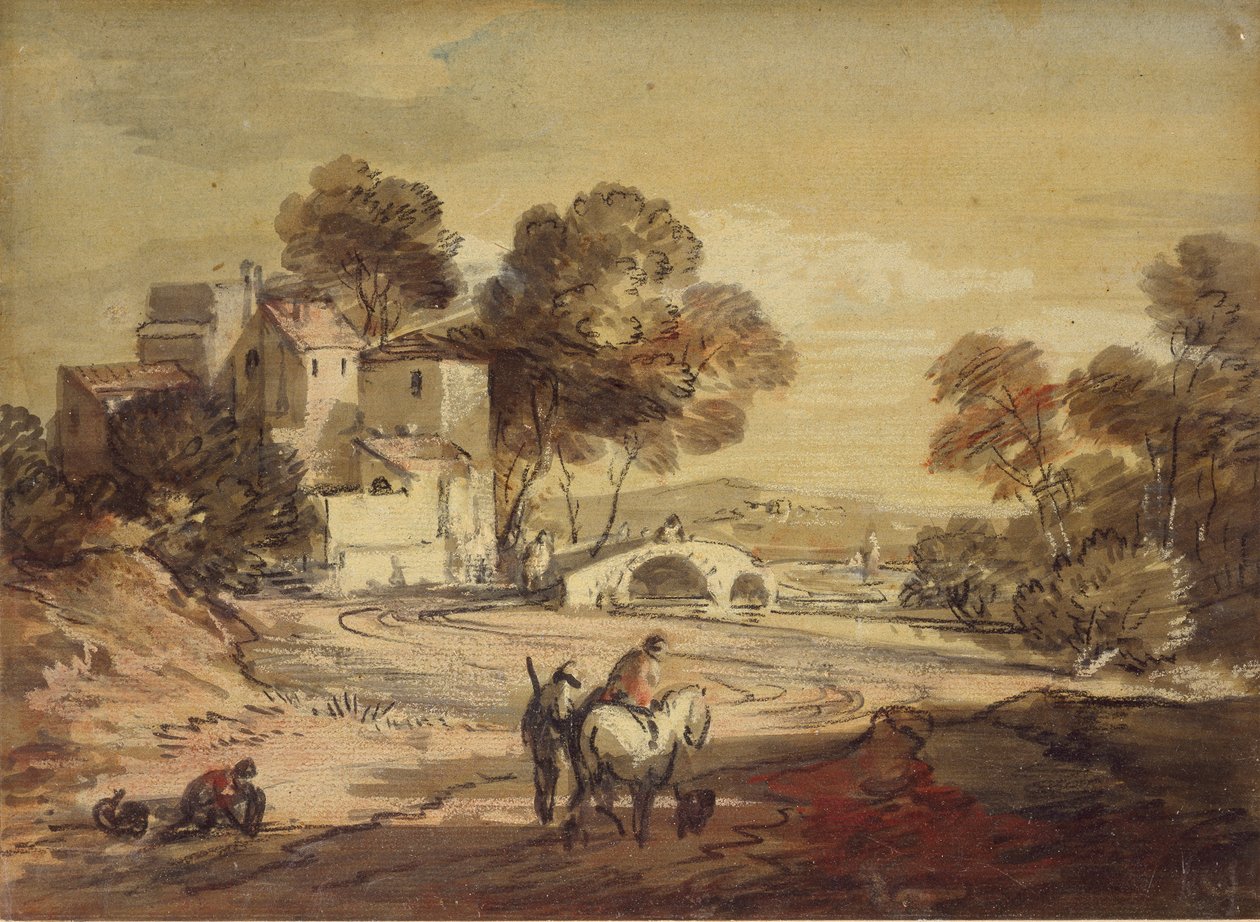 Dolambaçlı Bir Yolda Gezginlerle İtalyan Manzarası, 1775-1779 by Thomas Gainsborough