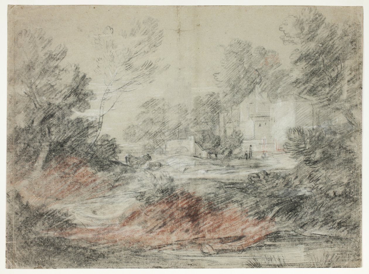 Dere Kenarındaki Binalarla Peyzaj by Thomas Gainsborough