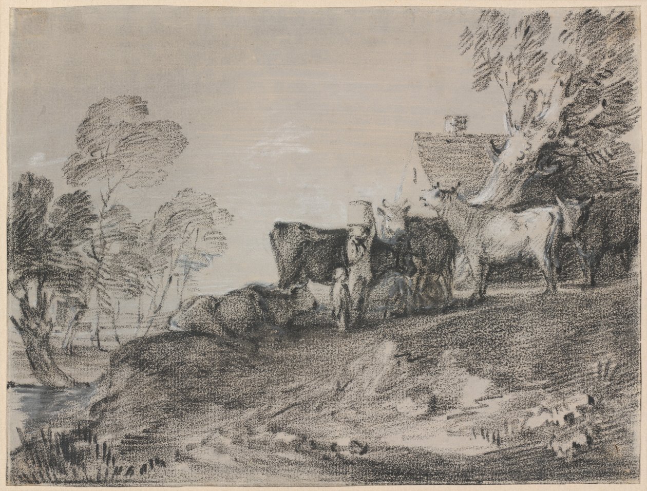 Bir Kulübenin Yanında Sığır ile Manzara by Thomas Gainsborough
