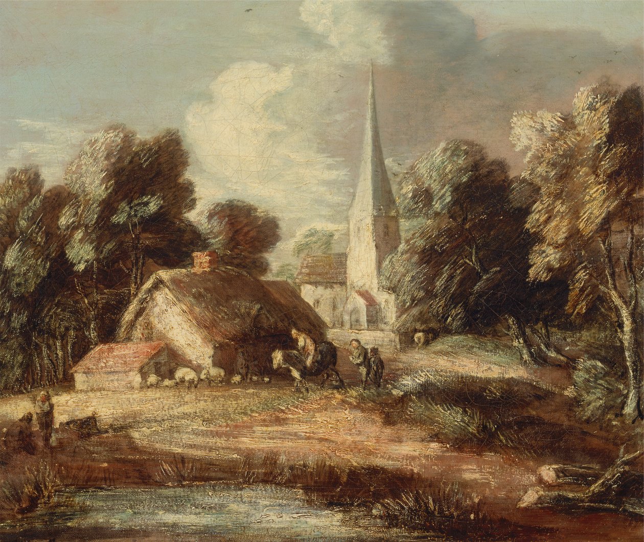 1771 ve 1772 yılları arasında yazlık ve kilise ile manzara. by Thomas Gainsborough
