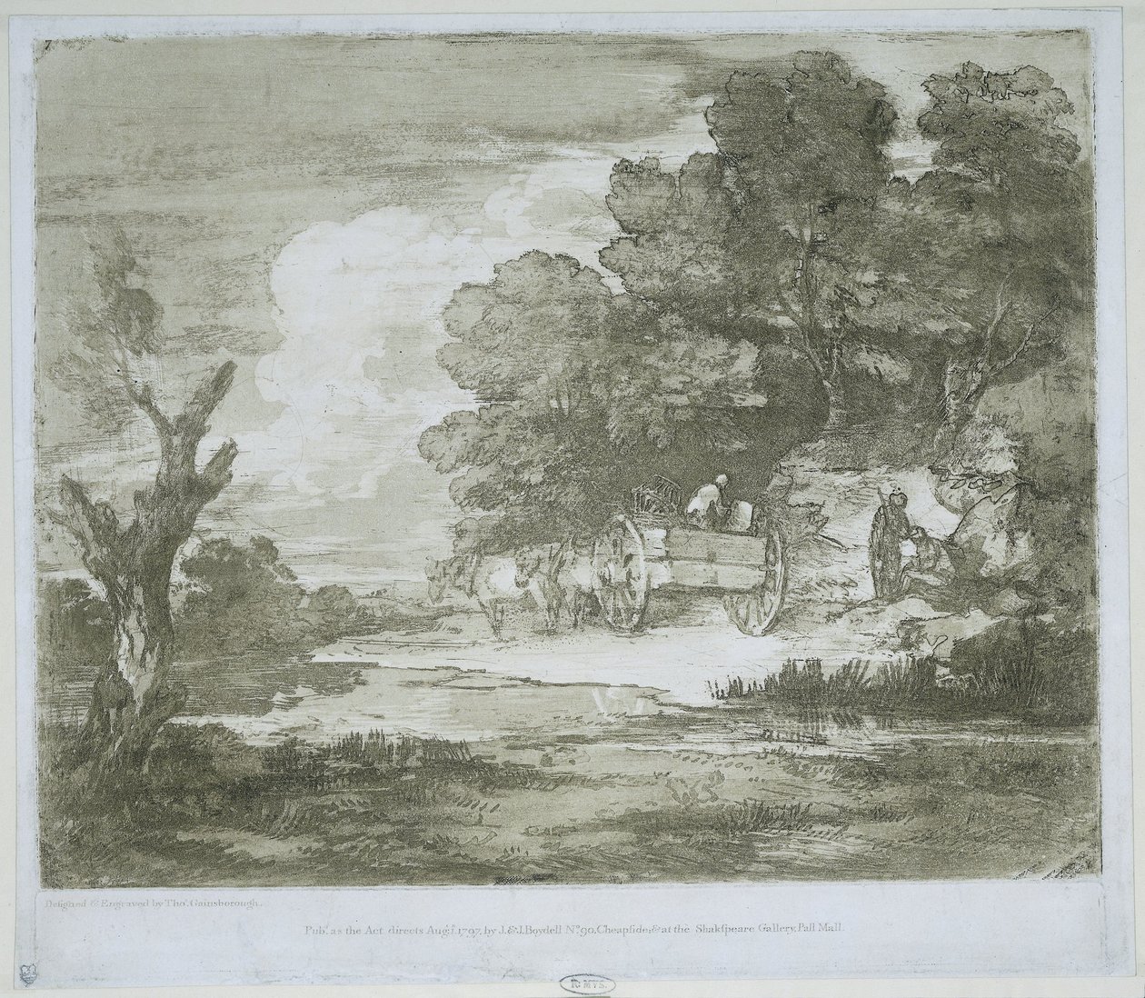 Bir rıhtım ve orman kenarı boyunca atlar tarafından çekilen bir araba ile manzara by Thomas Gainsborough