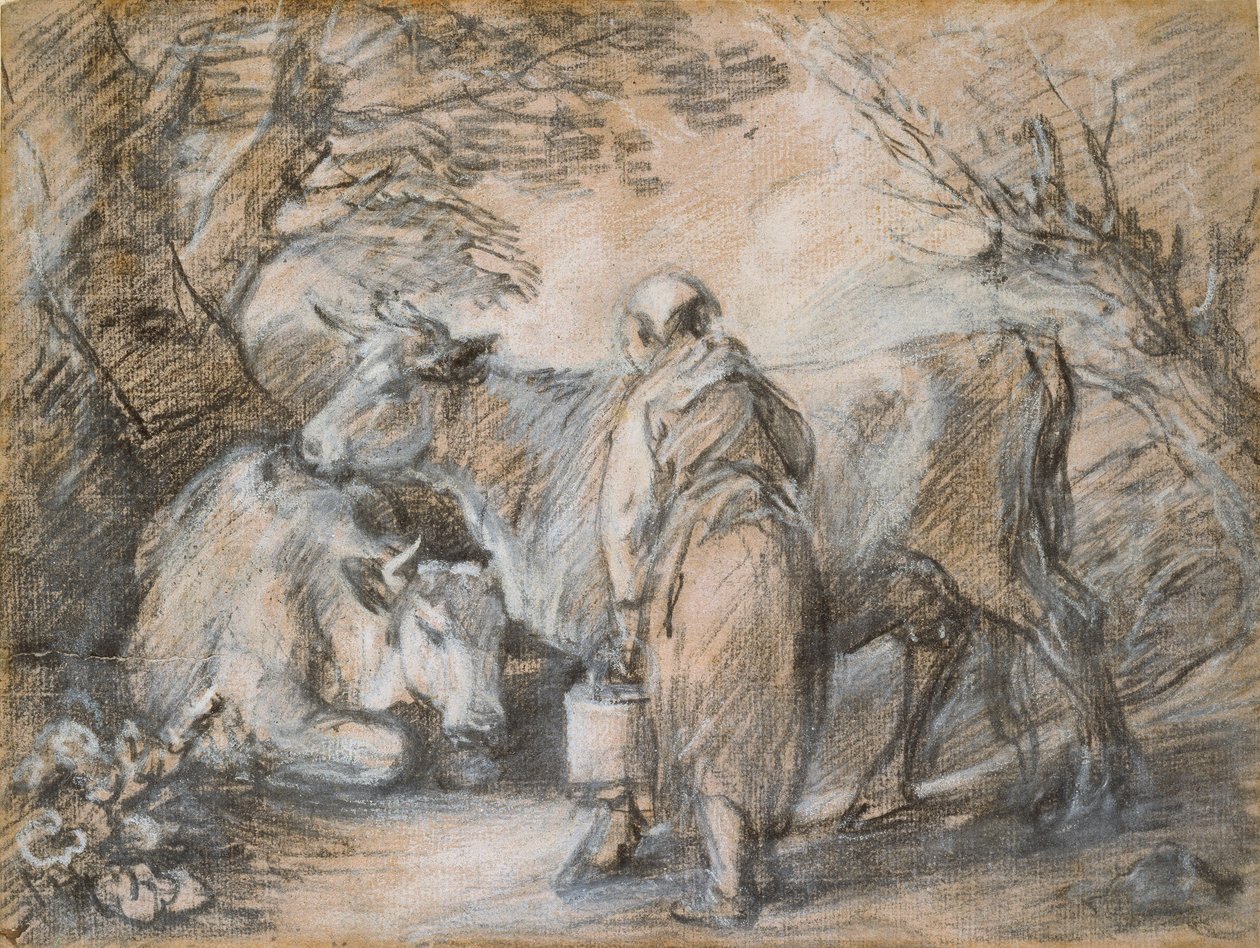 İki inekli sütçü kız, 18. yüzyılın ortalarında by Thomas Gainsborough