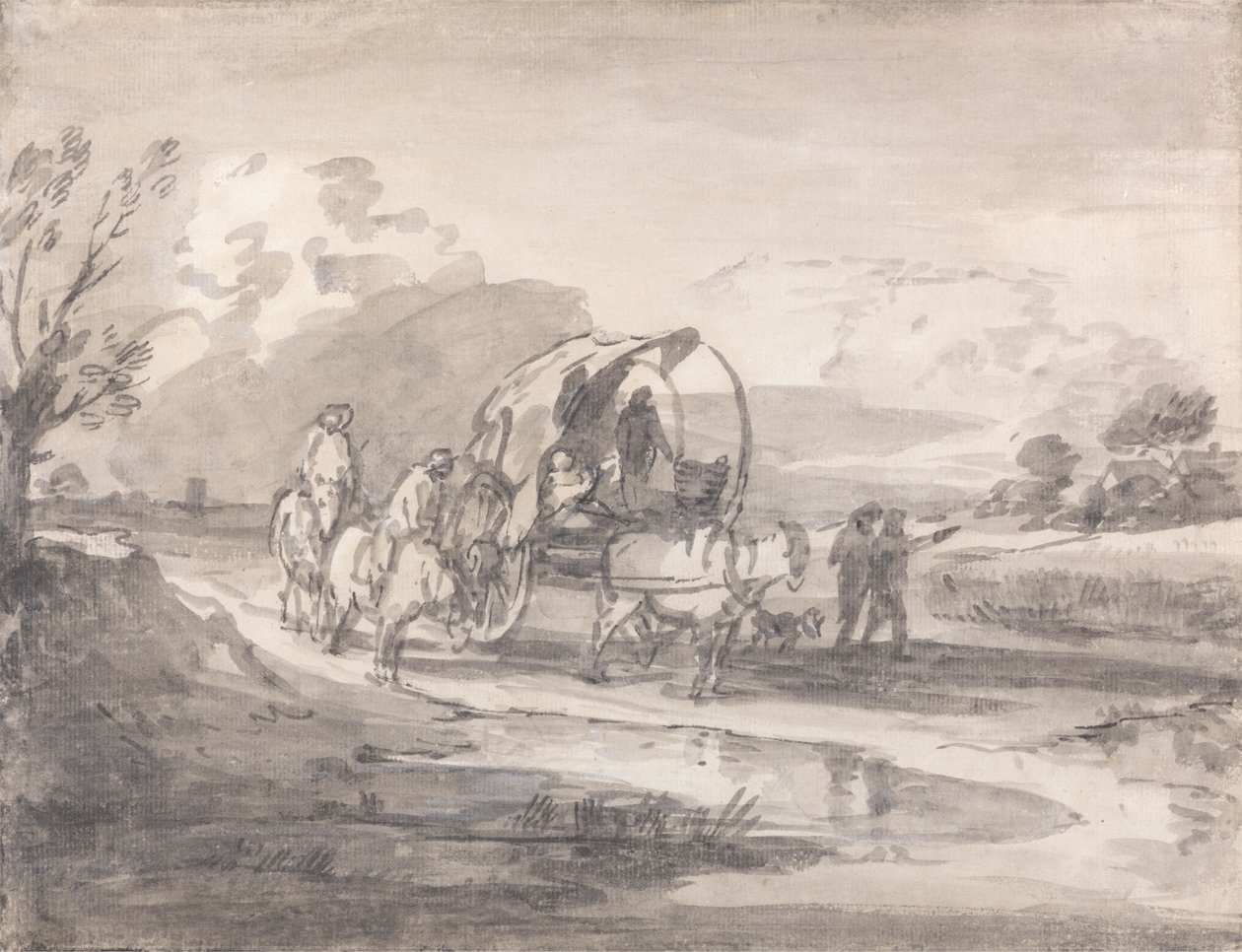 Atlılar ve Kapalı Araba ile Açık Manzara by Thomas Gainsborough