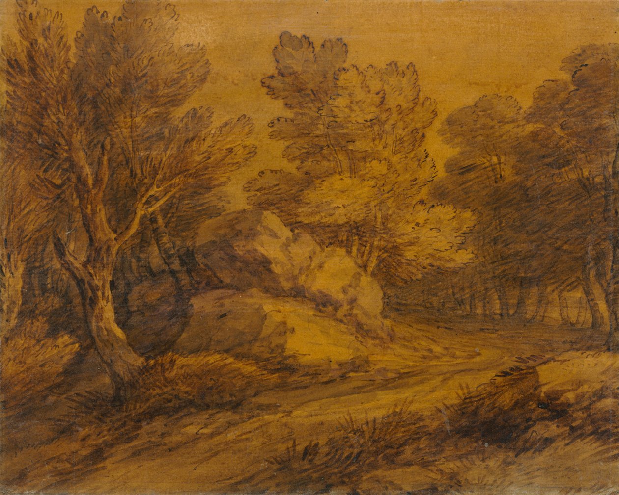 Bir Ormanın İçinden Dolambaçlı Bir Yol ile Sahne by Thomas Gainsborough