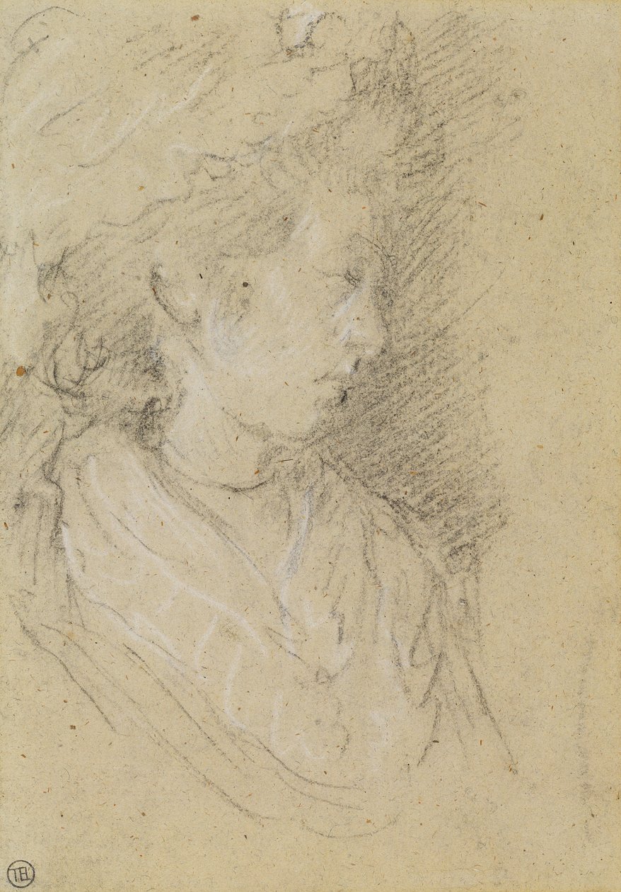 Mafya şapkalı bir kadının incelenmesi (dokuma kağıt üzerinde siyah beyaz tebeşir) by Thomas Gainsborough