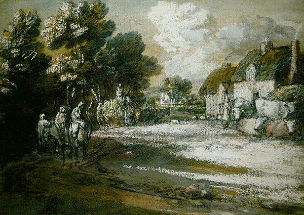 Köyden Geçen Yolcular (kağıt üzerinde siyah beyaz tebeşir) by Thomas Gainsborough