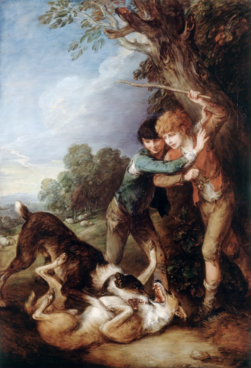 Köpeklerin Dövüştüğü İki Çoban Oğlanı (tuval üzerine yağlı boya) by Thomas Gainsborough