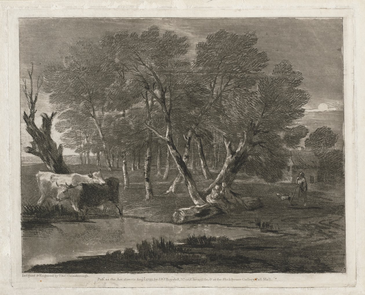 Havuz, Figürler ve Kulübenin Yanında İneklerle Ormanlık Peyzaj by Thomas Gainsborough