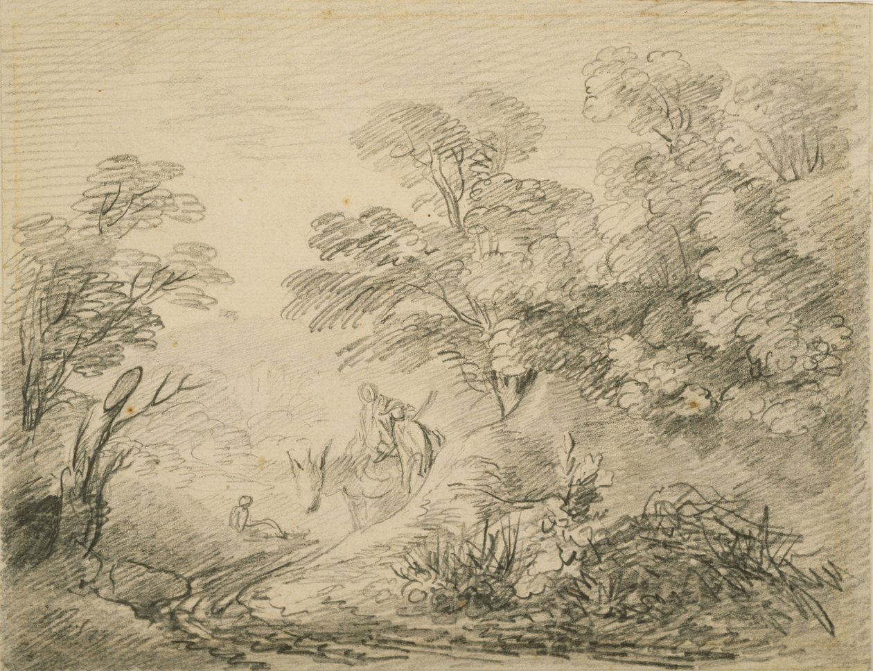 Eşek ve Figürlerle Ormanlık Peyzaj, c.1759 (kağıt üzerinde grafit) by Thomas Gainsborough