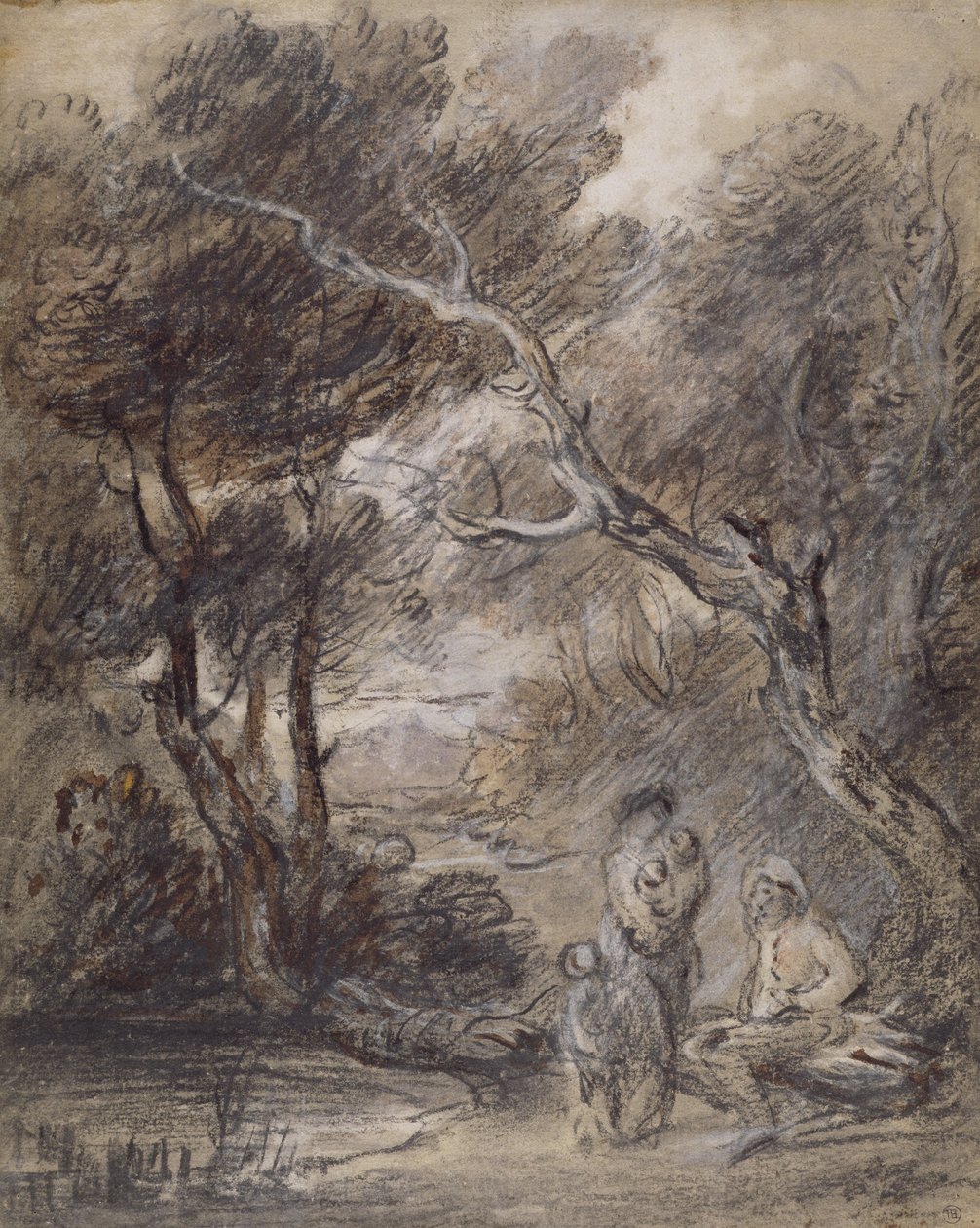 Figürlü Ağaçlık Peyzaj, c.1788 (kağıt üzerine tebeşir, yıkama ve guaj) by Thomas Gainsborough